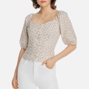 Lini Lavender Floral "Lacie" Top with Sweetheart Neckline and Puff Sleev…